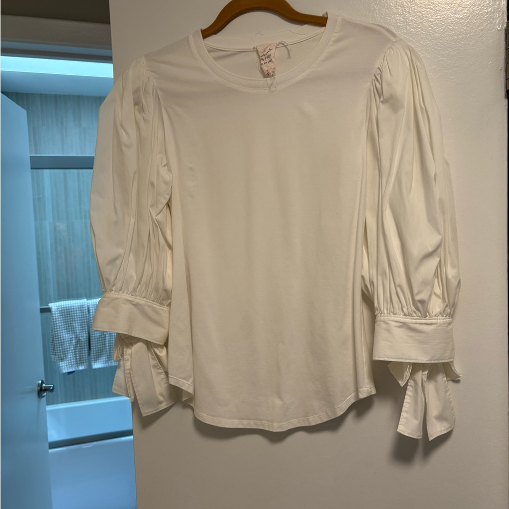 cinq a sept Cream Puff-Sleeve Tie-Cuff Top